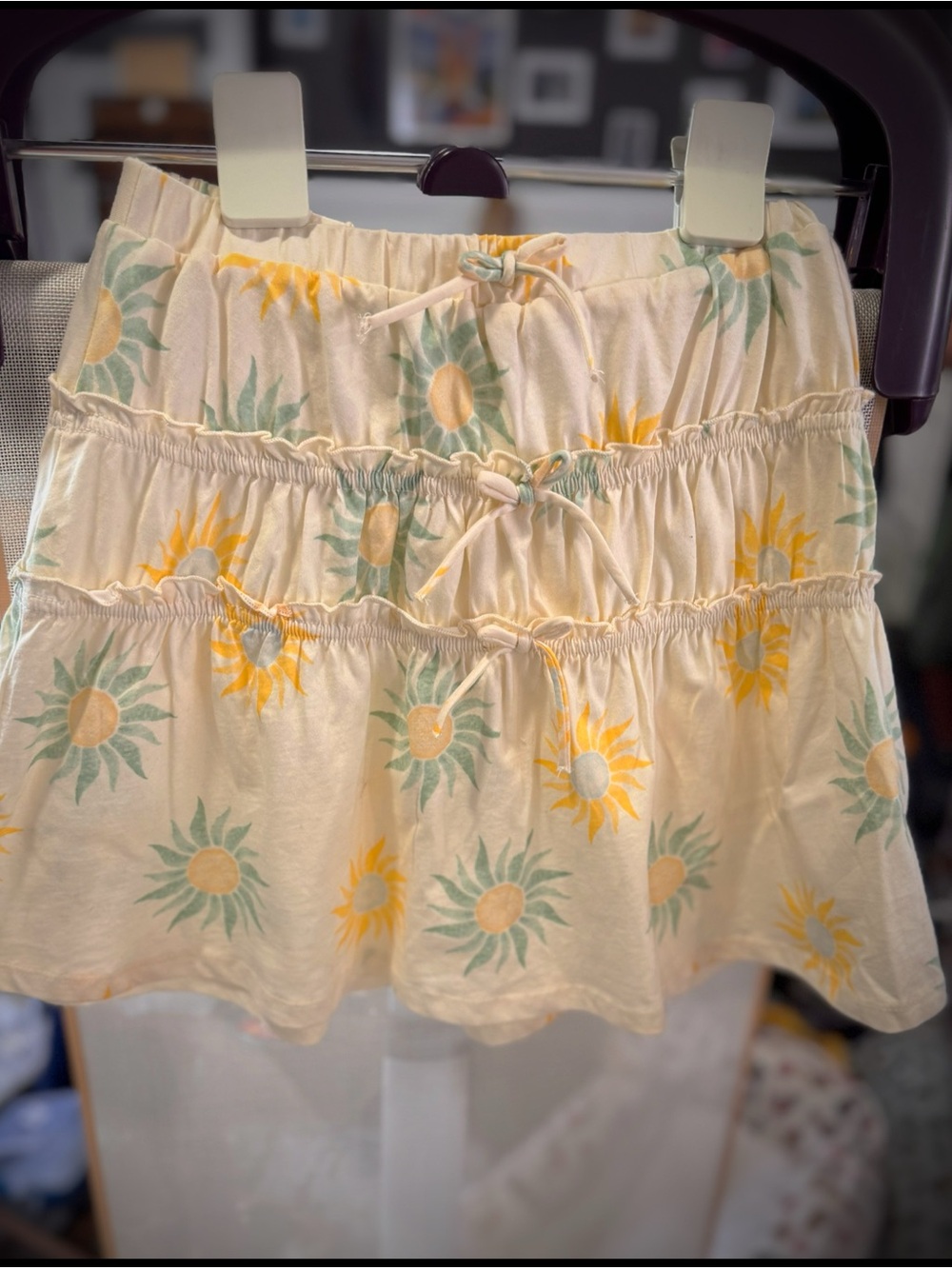 Zara Girl’s Cream Tiered Skirt with Yellow & Green Sunflowers
